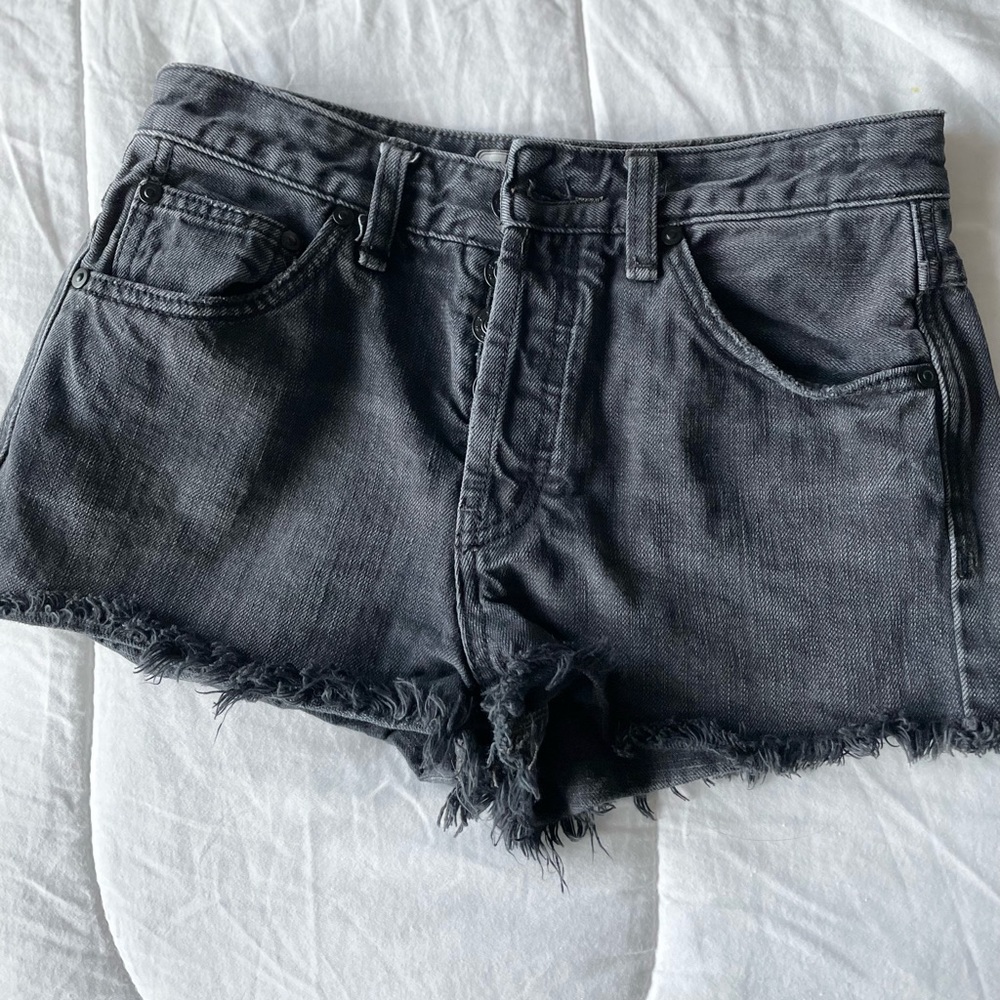 Free People black washed denim shorts